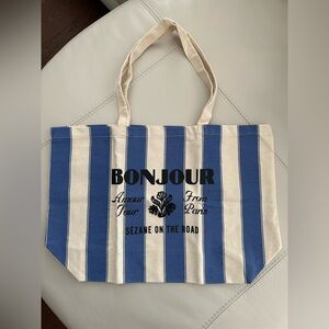 Sezane Tote Bag Blue Ecru Stripe